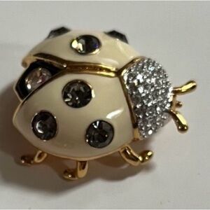 Joan Rivers Cream and Gold Ladybug Brooch
